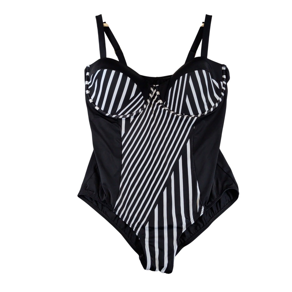 Swimsuits For All Womens Plus Size 22 Black White Striped Underwire One‎ Piece